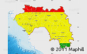 Flag Map of Guinea, single color outside, shaded relief sea, flag aligned to the middle