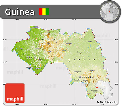 Physical Map of Guinea, cropped outside