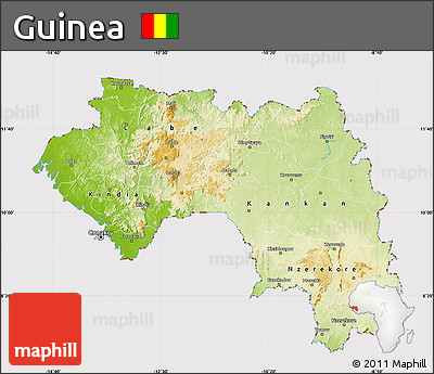 Physical Map of Guinea, cropped outside