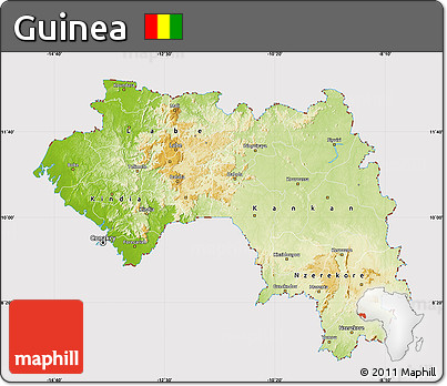 Physical Map of Guinea, cropped outside