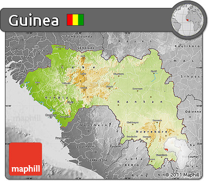 Physical Map of Guinea, desaturated