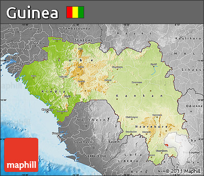 Physical Map of Guinea, desaturated, land only