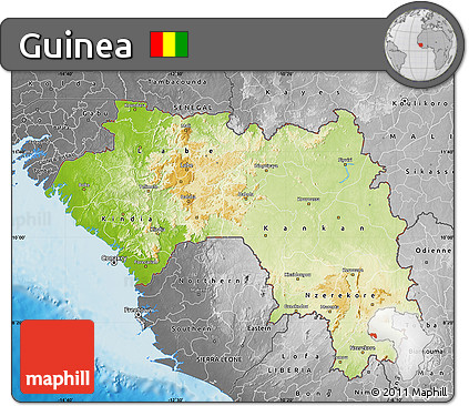 Physical Map of Guinea, desaturated, land only