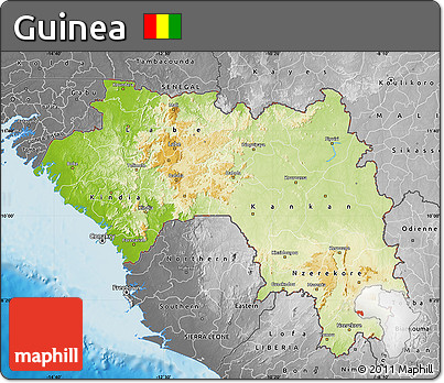 Physical Map of Guinea, desaturated, land only