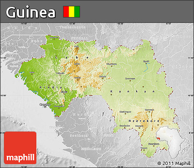 Physical Map of Guinea, lighten, desaturated