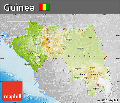 Physical Map of Guinea, lighten, desaturated, land only