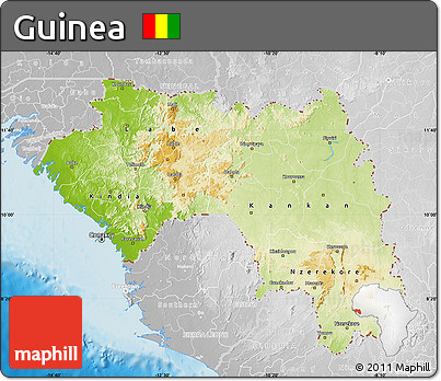 Physical Map of Guinea, lighten, desaturated, land only