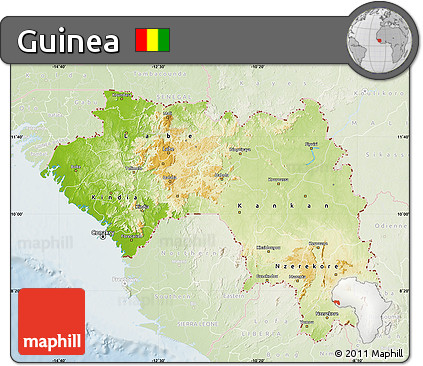 Physical Map of Guinea, lighten