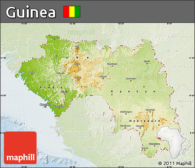 Physical Map of Guinea, lighten