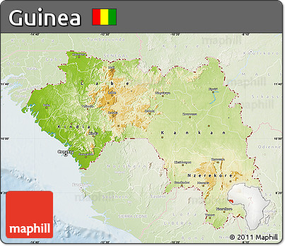 Physical Map of Guinea, lighten