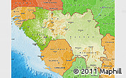 Physical Map of Guinea, political shades outside