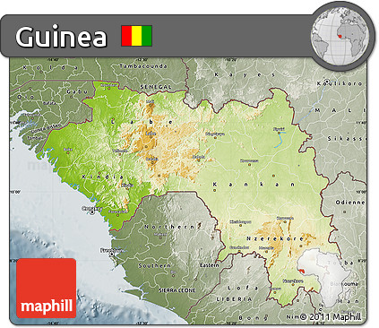 Physical Map of Guinea, semi-desaturated