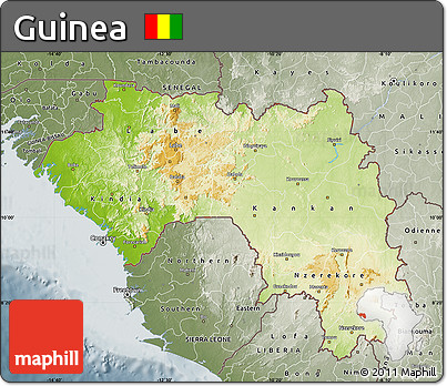 Physical Map of Guinea, semi-desaturated