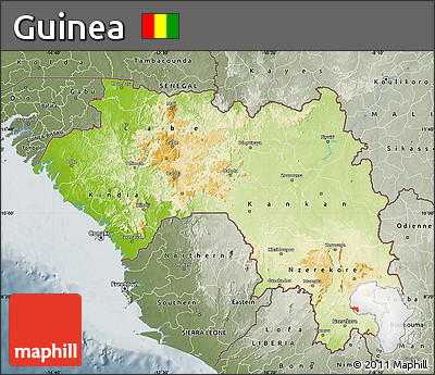 Physical Map of Guinea, semi-desaturated