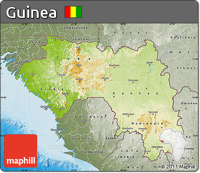 Physical Map of Guinea, semi-desaturated, land only