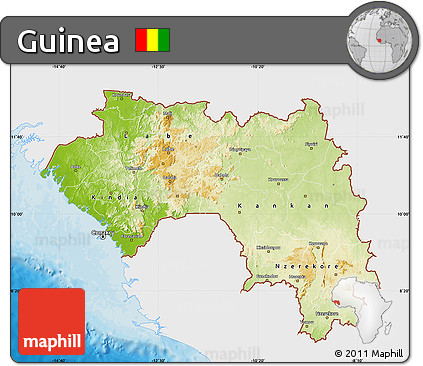 Physical Map of Guinea, single color outside, bathymetry sea, shaded relief sea