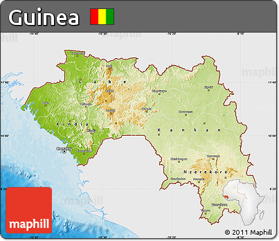 Physical Map of Guinea, single color outside, bathymetry sea, shaded relief sea