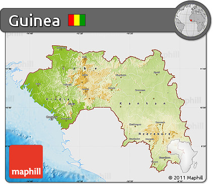 Physical Map of Guinea, single color outside
