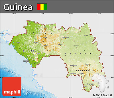 Physical Map of Guinea, single color outside