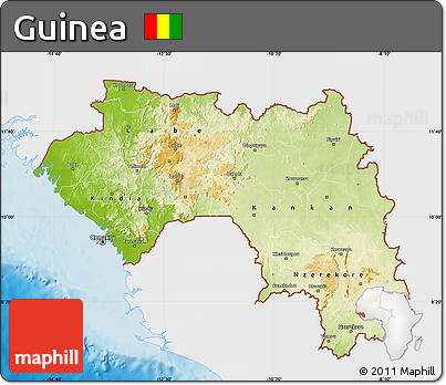 Physical Map of Guinea, single color outside