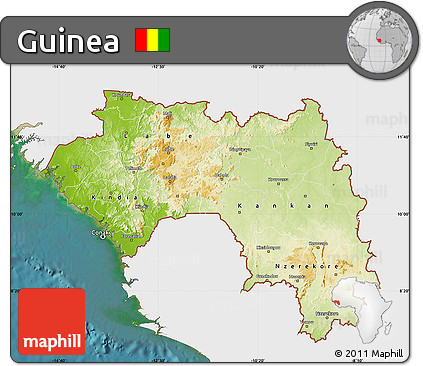 Physical Map of Guinea, single color outside, satellite sea