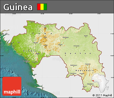 Physical Map of Guinea, single color outside, satellite sea