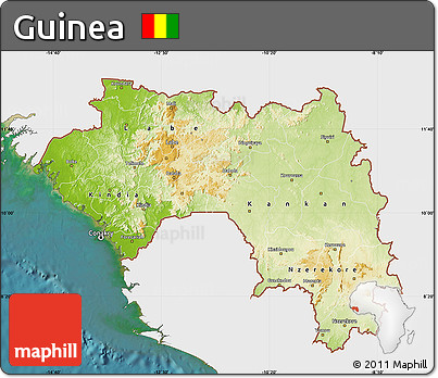 Physical Map of Guinea, single color outside, satellite sea