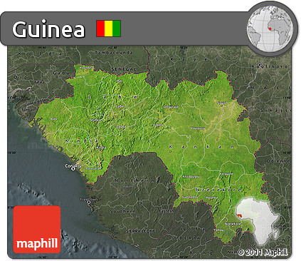 Satellite Map of Guinea, darken, semi-desaturated