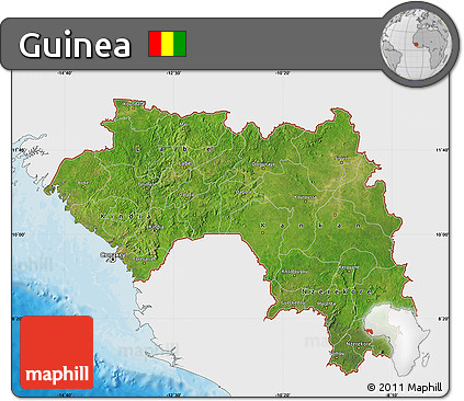 Satellite Map of Guinea, single color outside, bathymetry sea, shaded relief sea