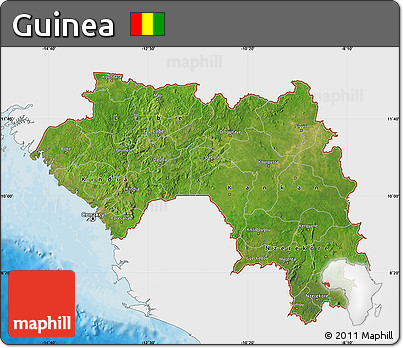 Satellite Map of Guinea, single color outside, bathymetry sea, shaded relief sea