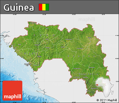 Satellite Map of Guinea, single color outside, bathymetry sea, shaded relief sea