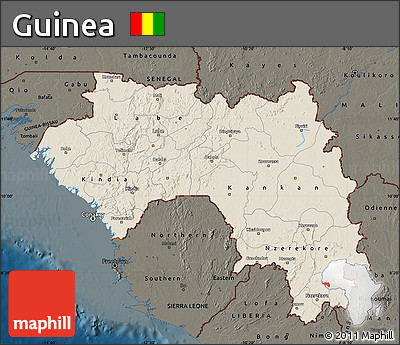 Shaded Relief Map of Guinea, darken