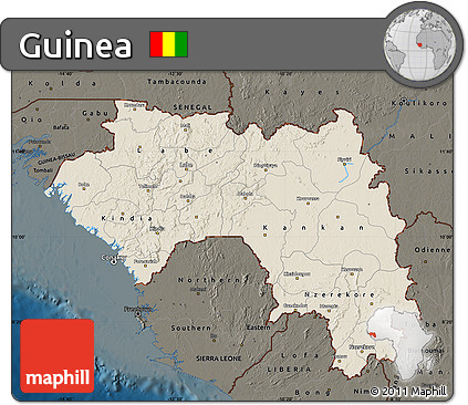 Shaded Relief Map of Guinea, darken