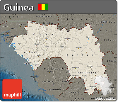 Shaded Relief Map of Guinea, darken