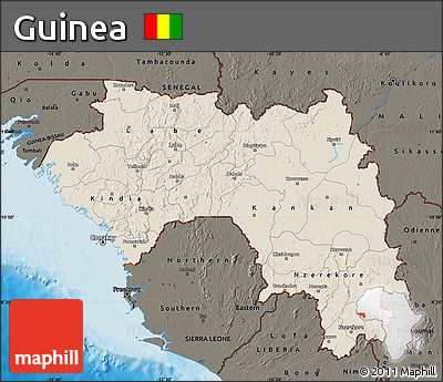 Shaded Relief Map of Guinea, darken, land only
