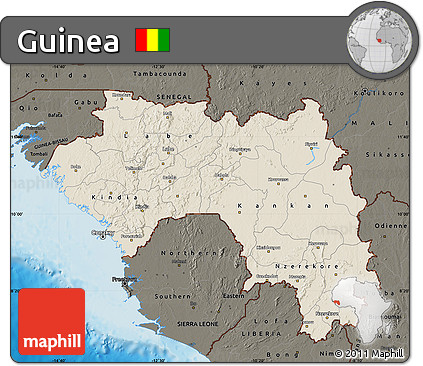 Shaded Relief Map of Guinea, darken, land only