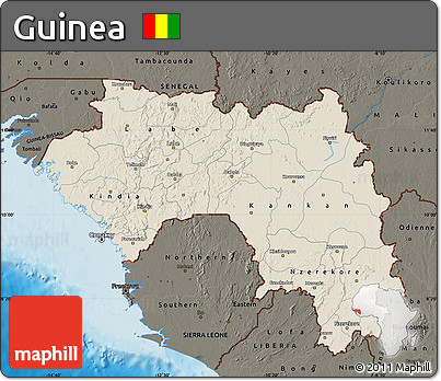 Shaded Relief Map of Guinea, darken, land only