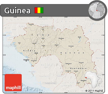 Shaded Relief Map of Guinea, lighten