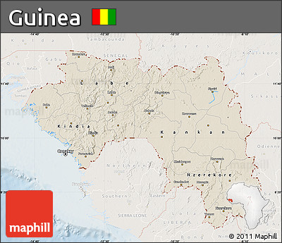 Shaded Relief Map of Guinea, lighten