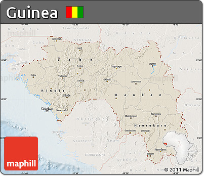 Shaded Relief Map of Guinea, lighten
