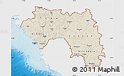 Shaded Relief Map of Guinea, single color outside