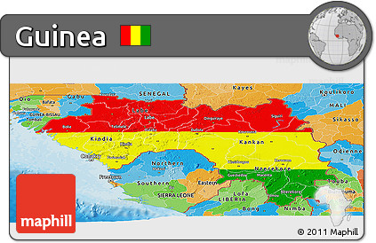 Flag Panoramic Map of Guinea, political outside, flag rotated