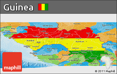 Flag Panoramic Map of Guinea, political outside, flag rotated
