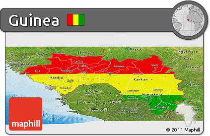 Flag Panoramic Map of Guinea, satellite outside, bathymetry sea, flag rotated