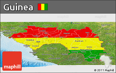 Flag Panoramic Map of Guinea, satellite outside, bathymetry sea, flag rotated