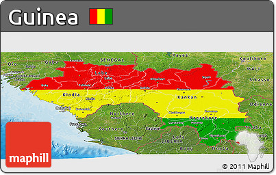 Flag Panoramic Map of Guinea, satellite outside, bathymetry sea, flag rotated