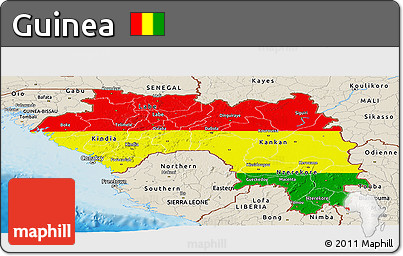 Flag Panoramic Map of Guinea, shaded relief outside, flag rotated