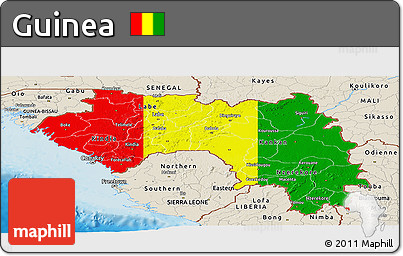 Flag Panoramic Map of Guinea, shaded relief outside