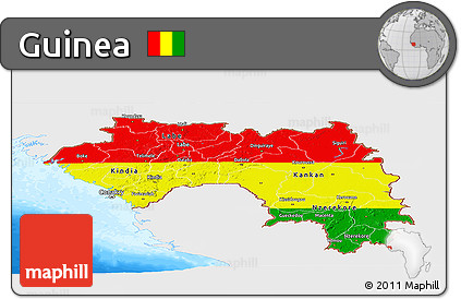 Flag Panoramic Map of Guinea, single color outside, bathymetry sea, flag rotated
