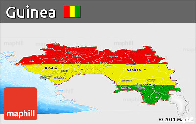 Flag Panoramic Map of Guinea, single color outside, bathymetry sea, flag rotated